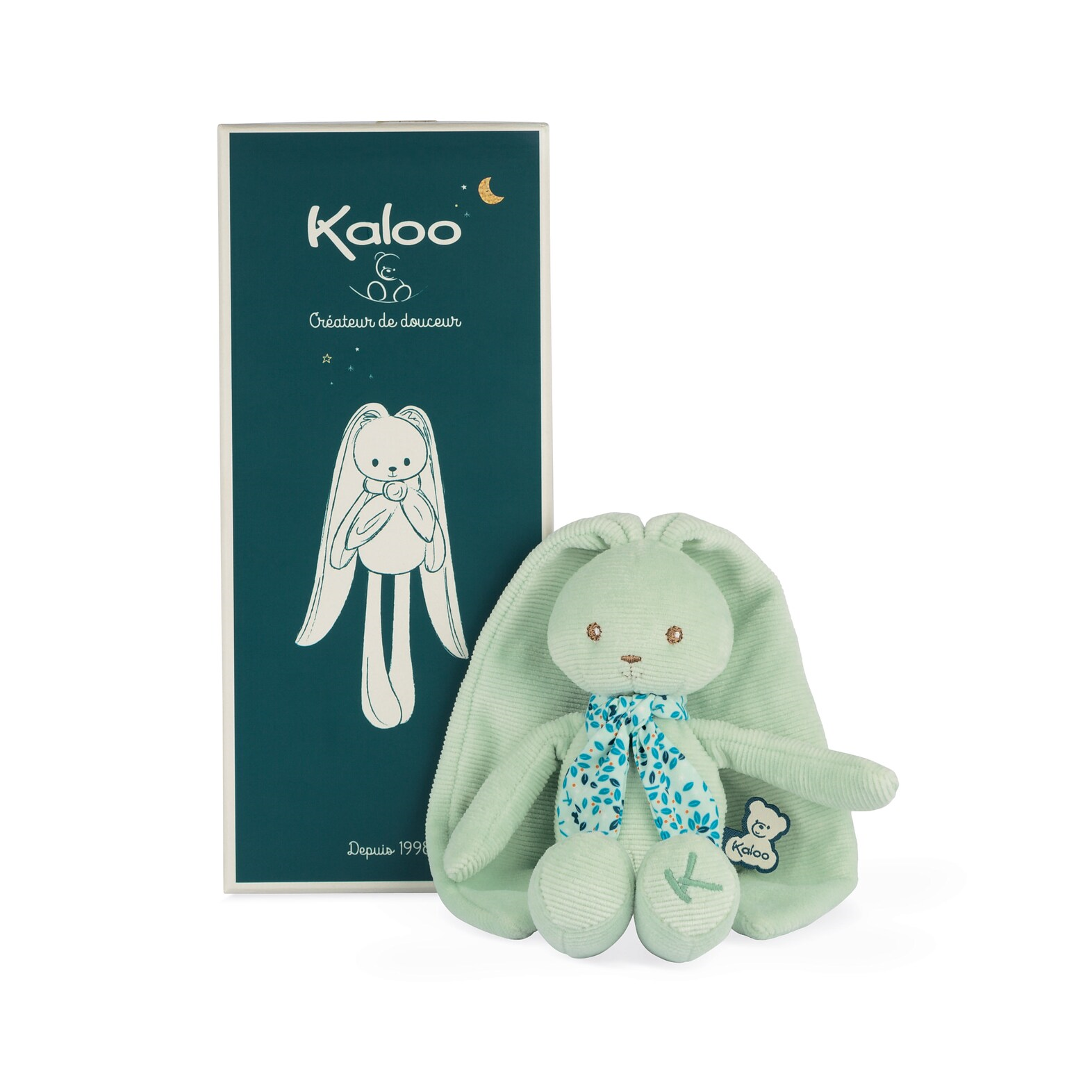 Brinquedo de peluche coelho verde com embalagem azul Kaloo