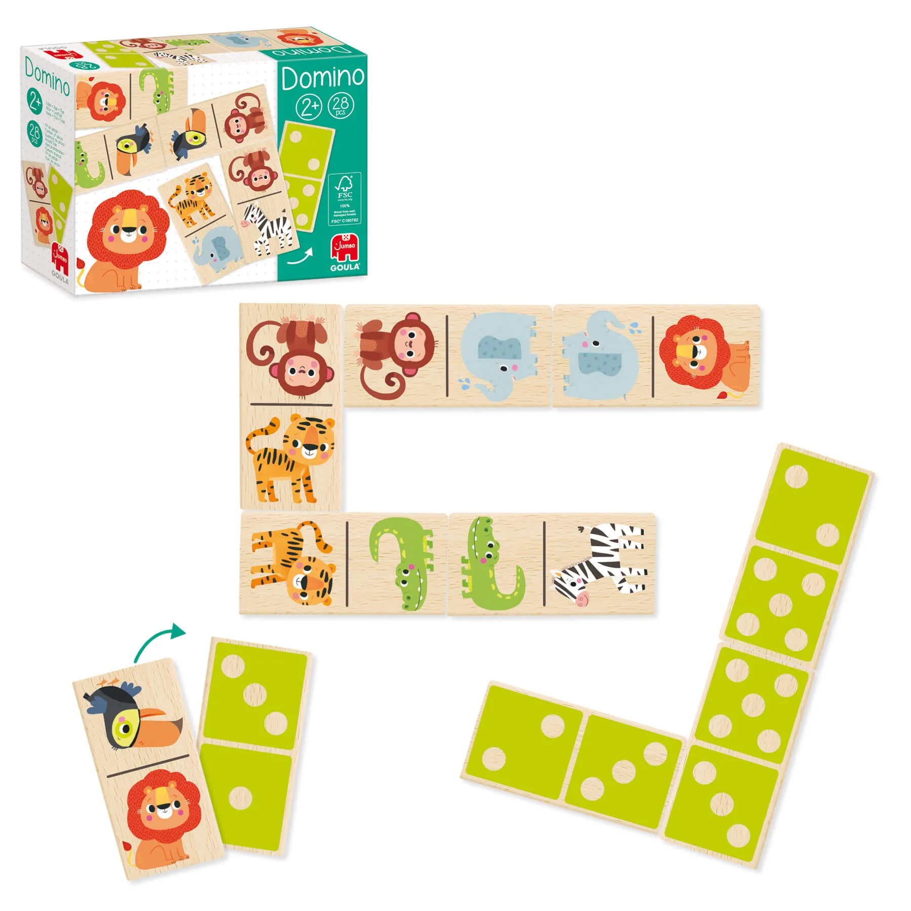 Jogo de dominó de madeira para crianças com ilustrações de animais