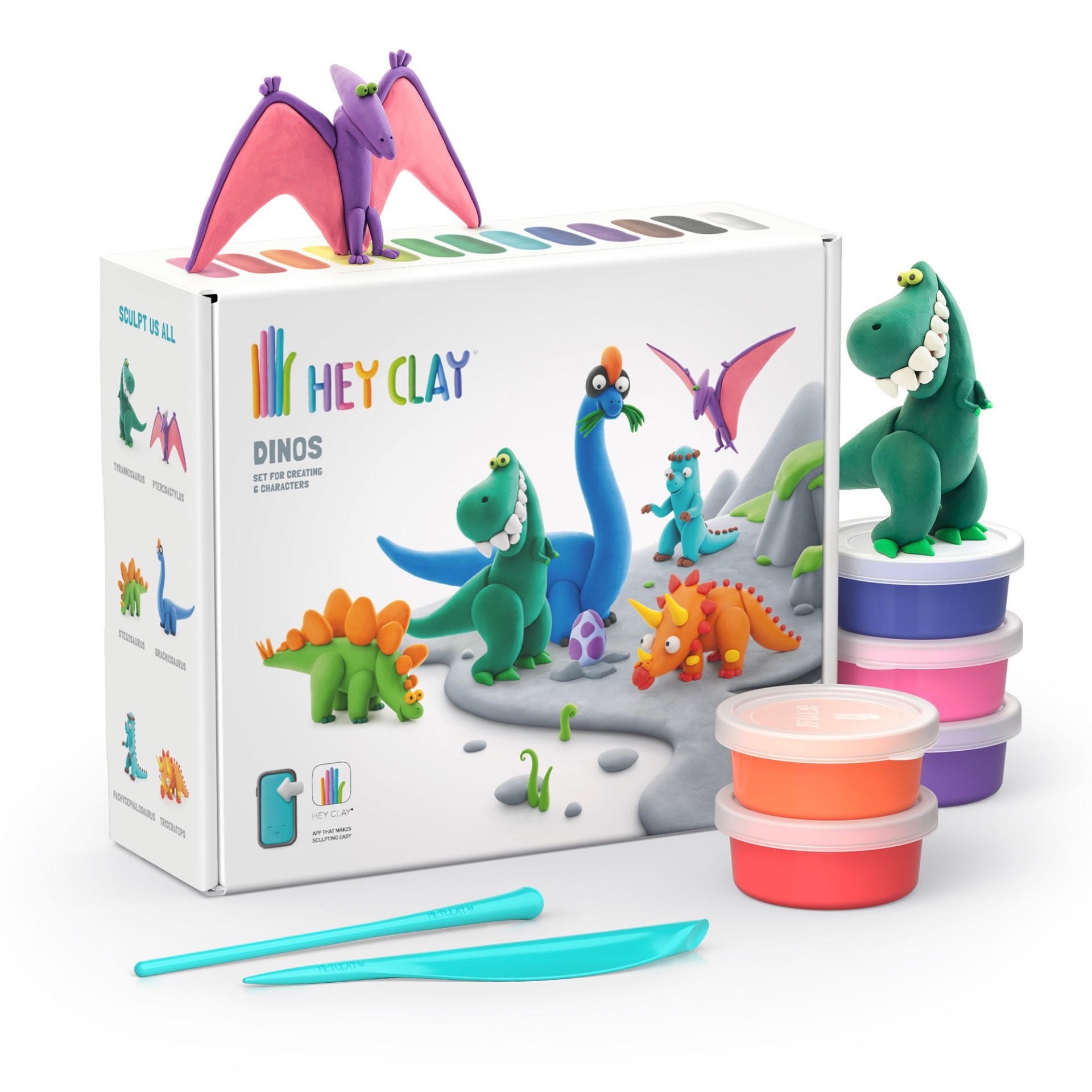 Conjunto Hey Clay DINOS com massa de modelar colorida e figuras de dinossauros