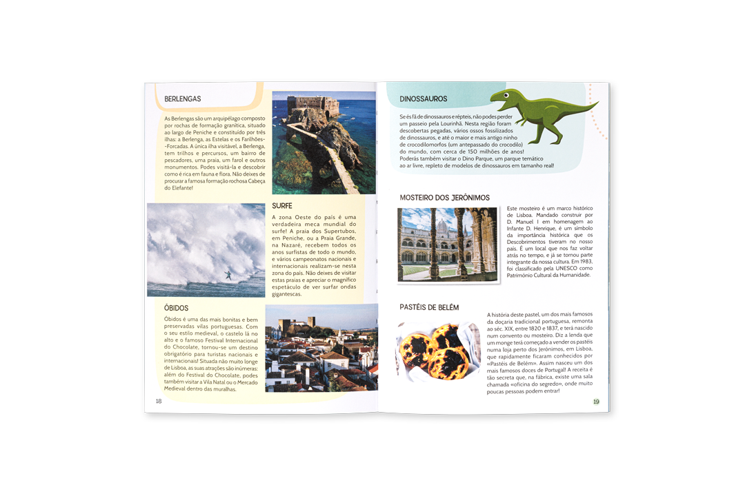 Livro aberto com imagens e texto em português sobre cultura e comidas.