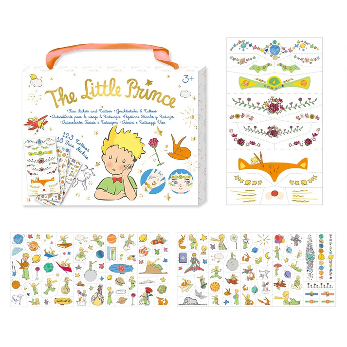 Conjunto autocolantes e tatuagens The Little Prince com ilustrações coloridas para crianças