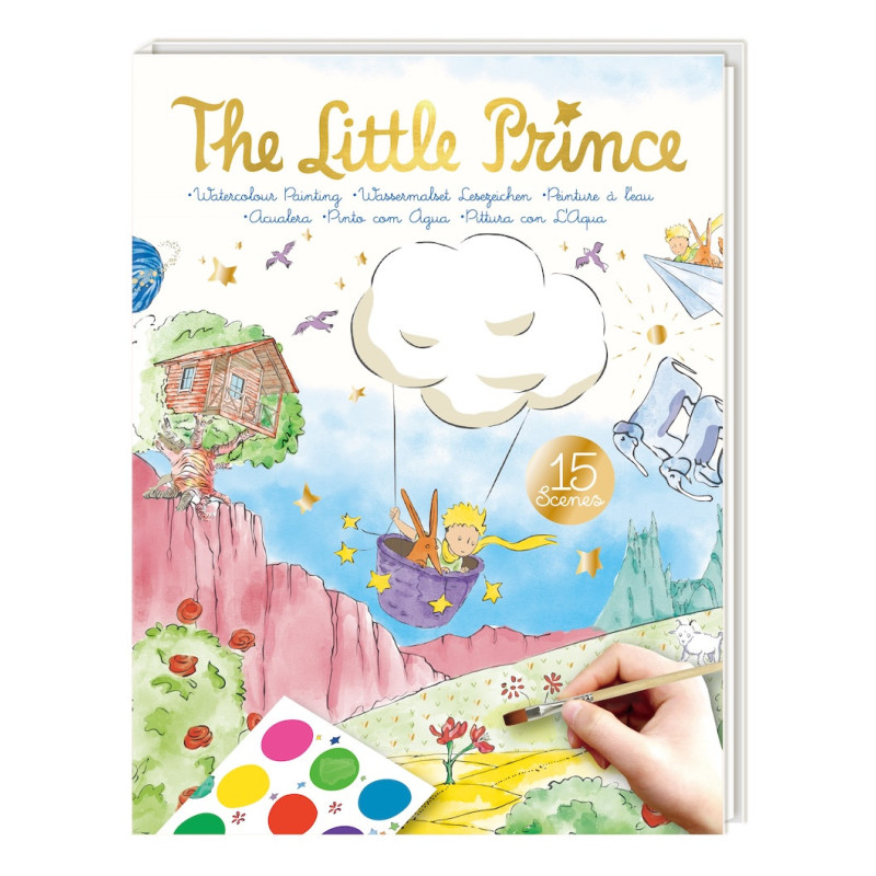 Capa de livro para pintar The Little Prince com ilustração colorida e mão a pintar