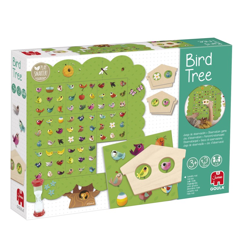 Embalagem de jogo Bird Tree com peças de pássaros e tabuleiro verde