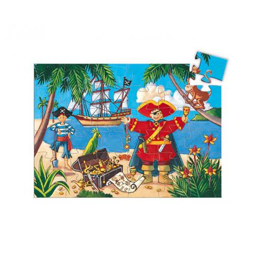 Quebra-cabeça ilustrado de piratas com barco e tesouro