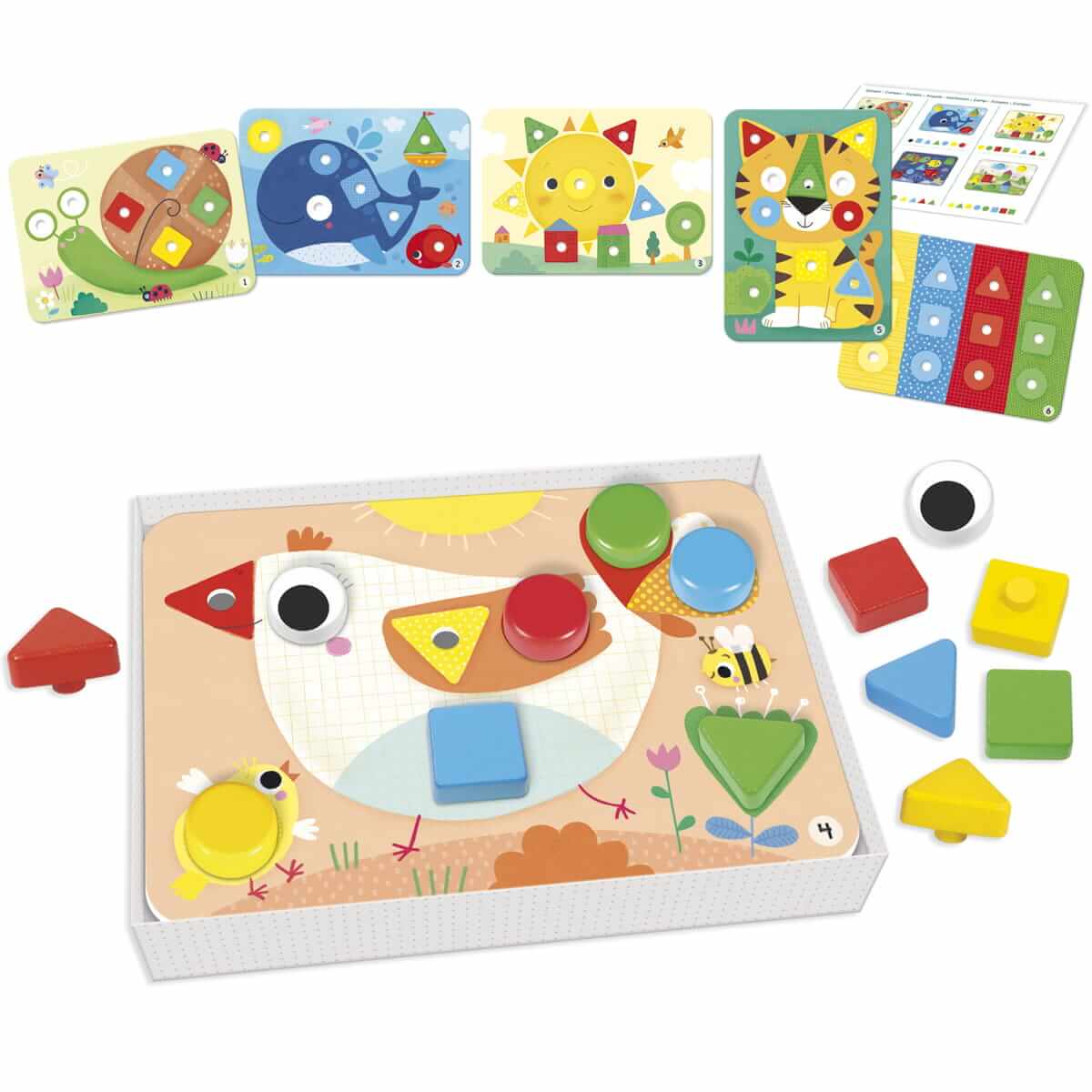 Jogo de encaixe de formas geométricas coloridas com imagens de animais para crianças