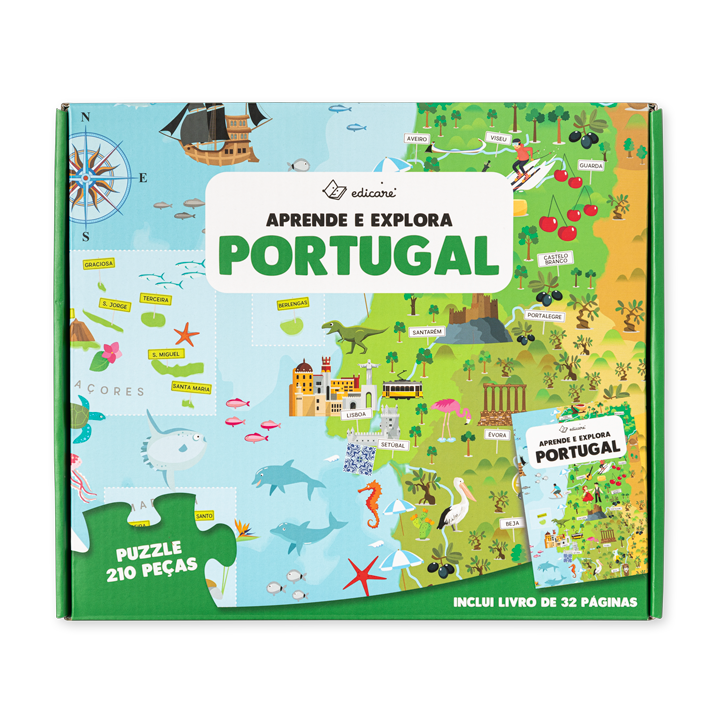 Caixa de puzzle APRENDE E EXPLORA PORTUGAL com 210 peças e livro incluído