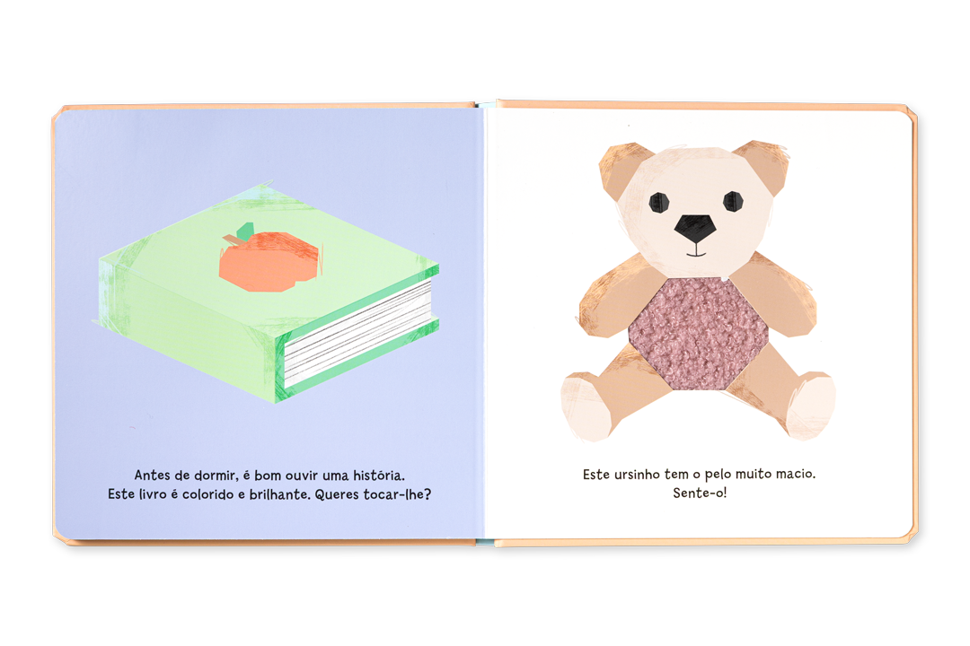 Livro infantil com ilustrações de um livro verde e um ursinho de pelúcia