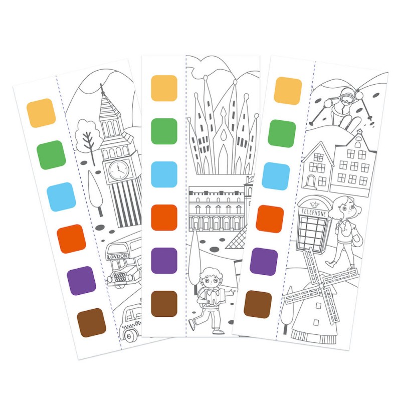 Livros de colorir com adesivos de cores ao lado