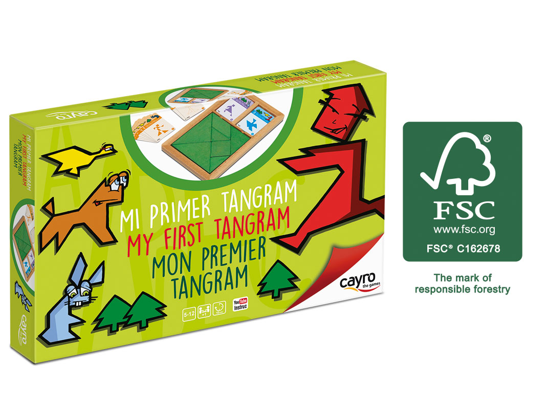 Caixa de jogo educativo Mi Primer Tangram com ilustrações de animais coloridos