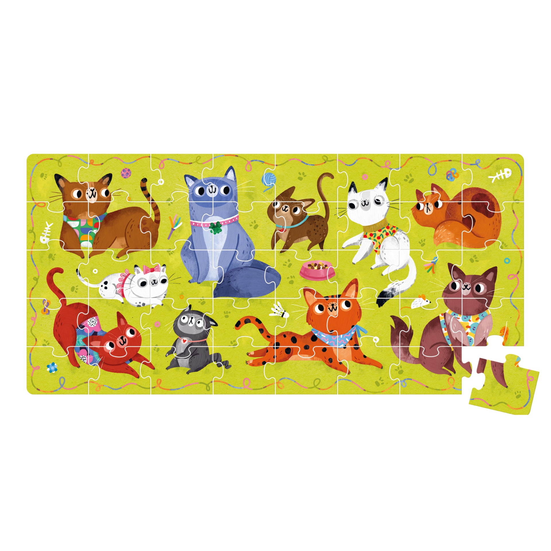 Puzzle infantil com desenhos de 12 gatinhos coloridos