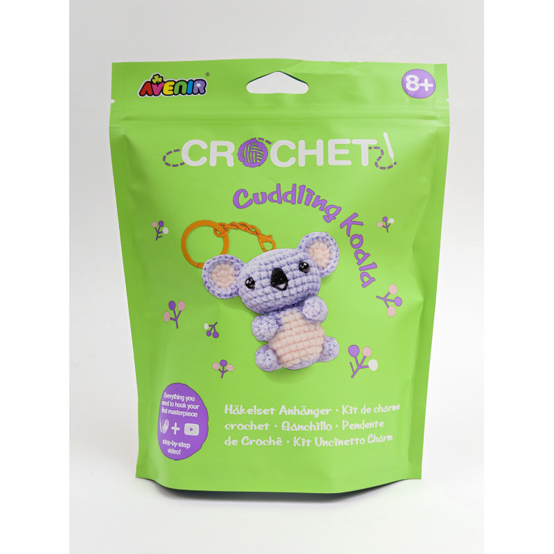 Embalagem verde de kit de crochet Cuddling Koala da AVENIR para crianças a partir de 8 anos.