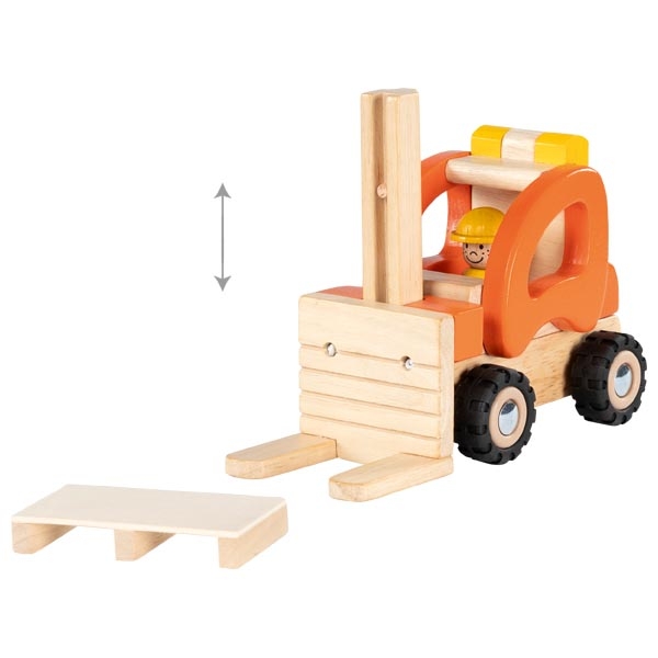 Brinquedo empilhador de madeira com figura de trabalhador