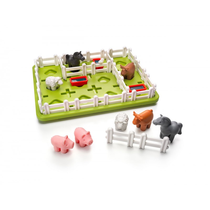 Jogo infantil de animais da quinta em plástico com cerca e base verde.
