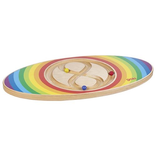 Tabuleiro de madeira oval colorido com percurso de oito e bolas coloridas