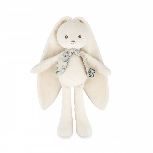 Peluche coelho cor creme com orelhas grandes e laço estampado
