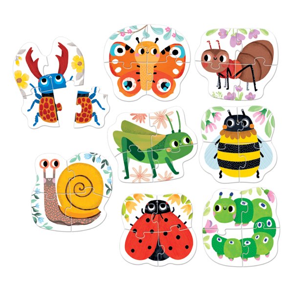 Conjunto de puzzles infantis de insetos em papel/cartão com ilustrações coloridas