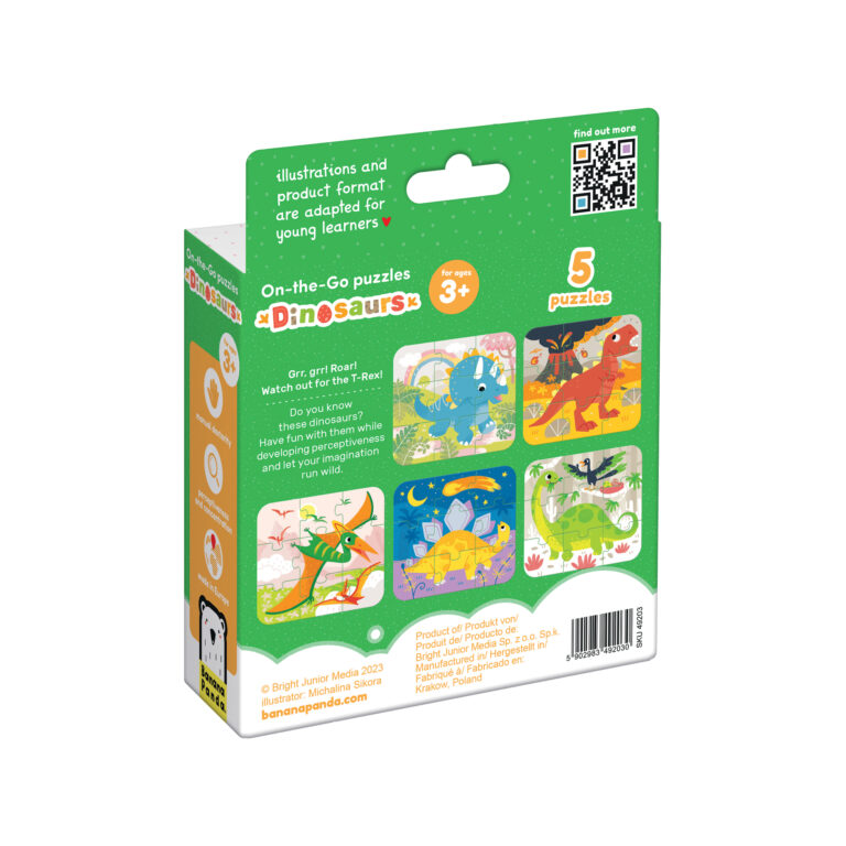 Embalagem verde de puzzles de dinossauros para crianças com código QR