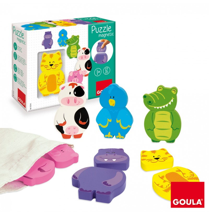 Puzzle magnético com peças em forma de animais coloridos da marca GOULA
