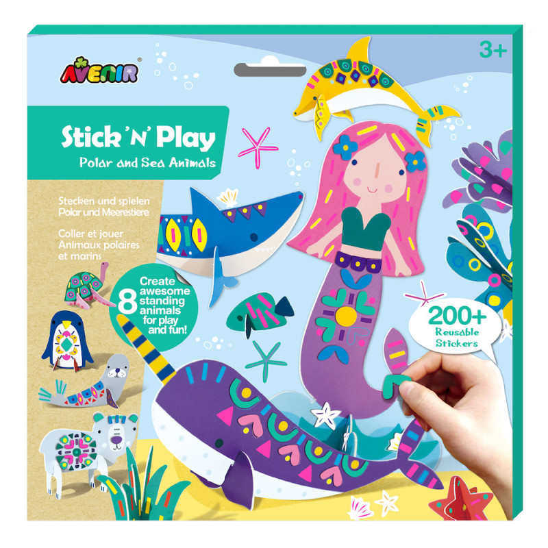 Kit de brinquedo adesivos reutilizáveis com tema animais polares e marinhos