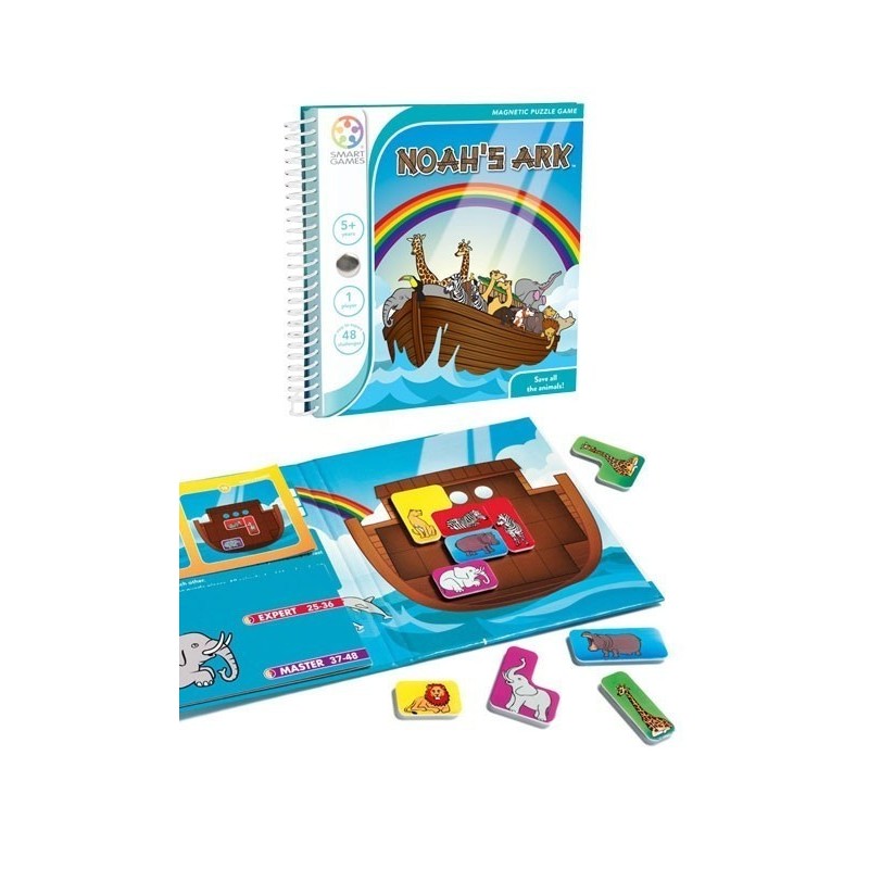 Jogo magnético infantil Noah's Ark com peças de animais e livro de desafios.