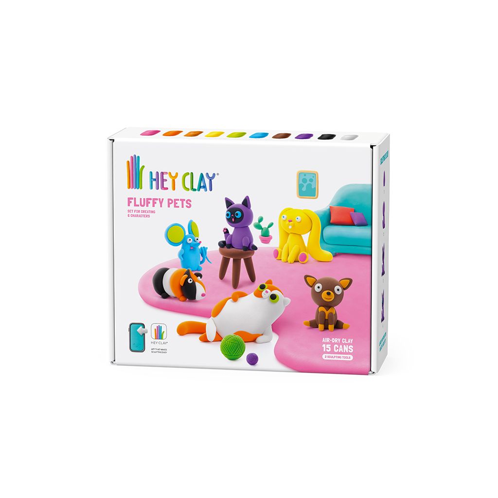 Caixa de kit de argila HEY CLAY FLUFFY PETS com figuras de animais coloridos
