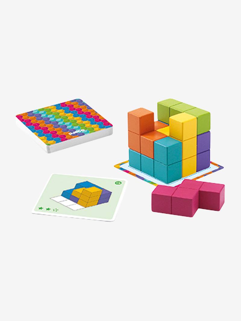 Jogo de blocos de construção coloridos e cartas do jogo