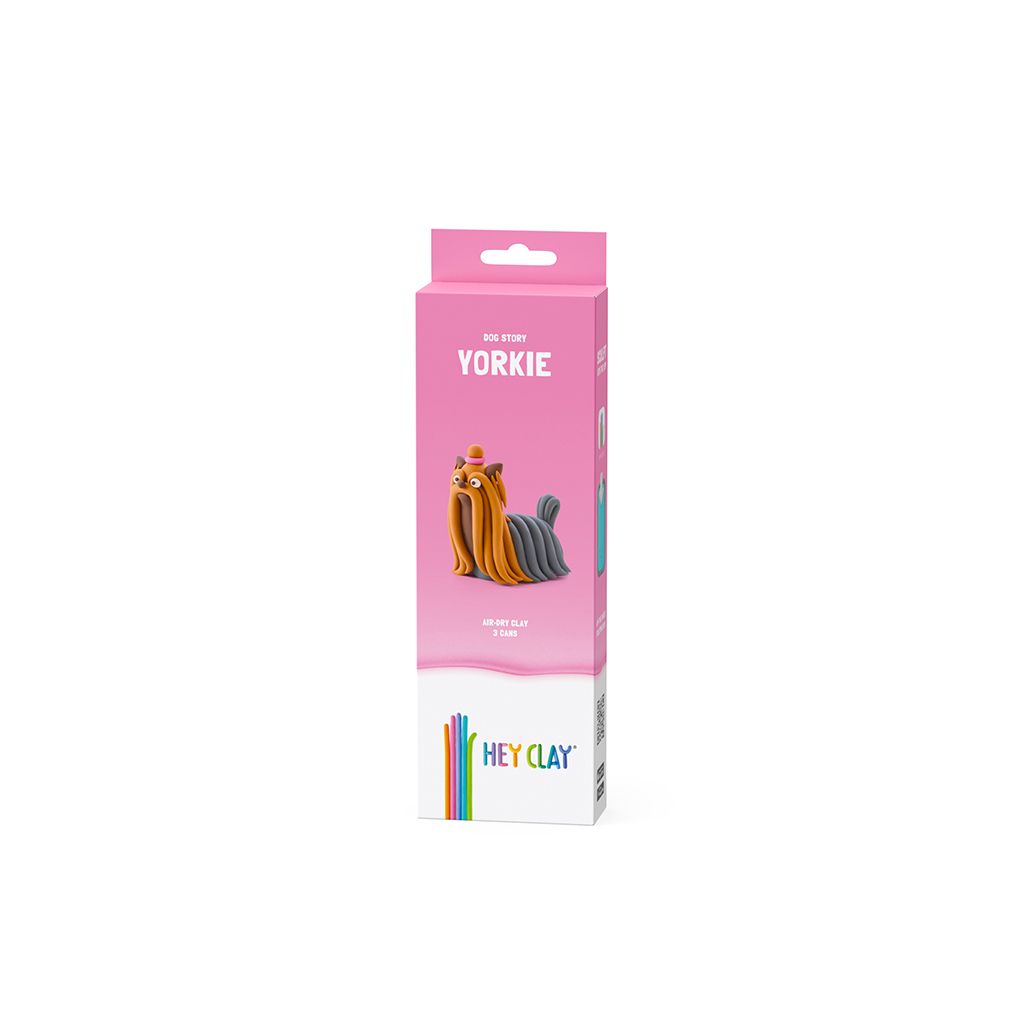 Embalagem rosa e branca do produto de modelagem Hey Clay Yorkie