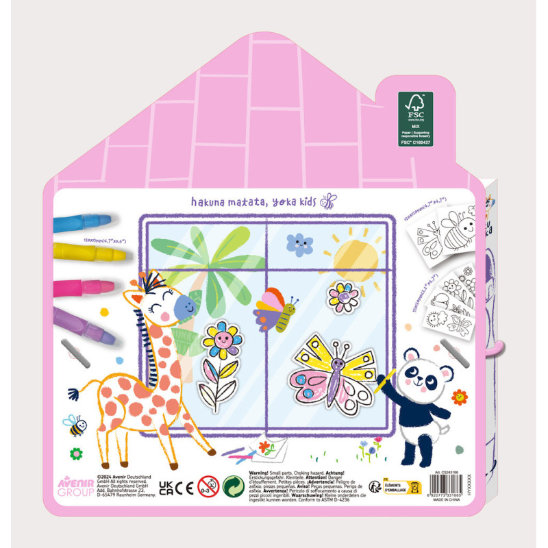 Kit de pintura infantil com imagens para colorir e marcadores coloridos em embalagem em forma de casa cor-de-rosa