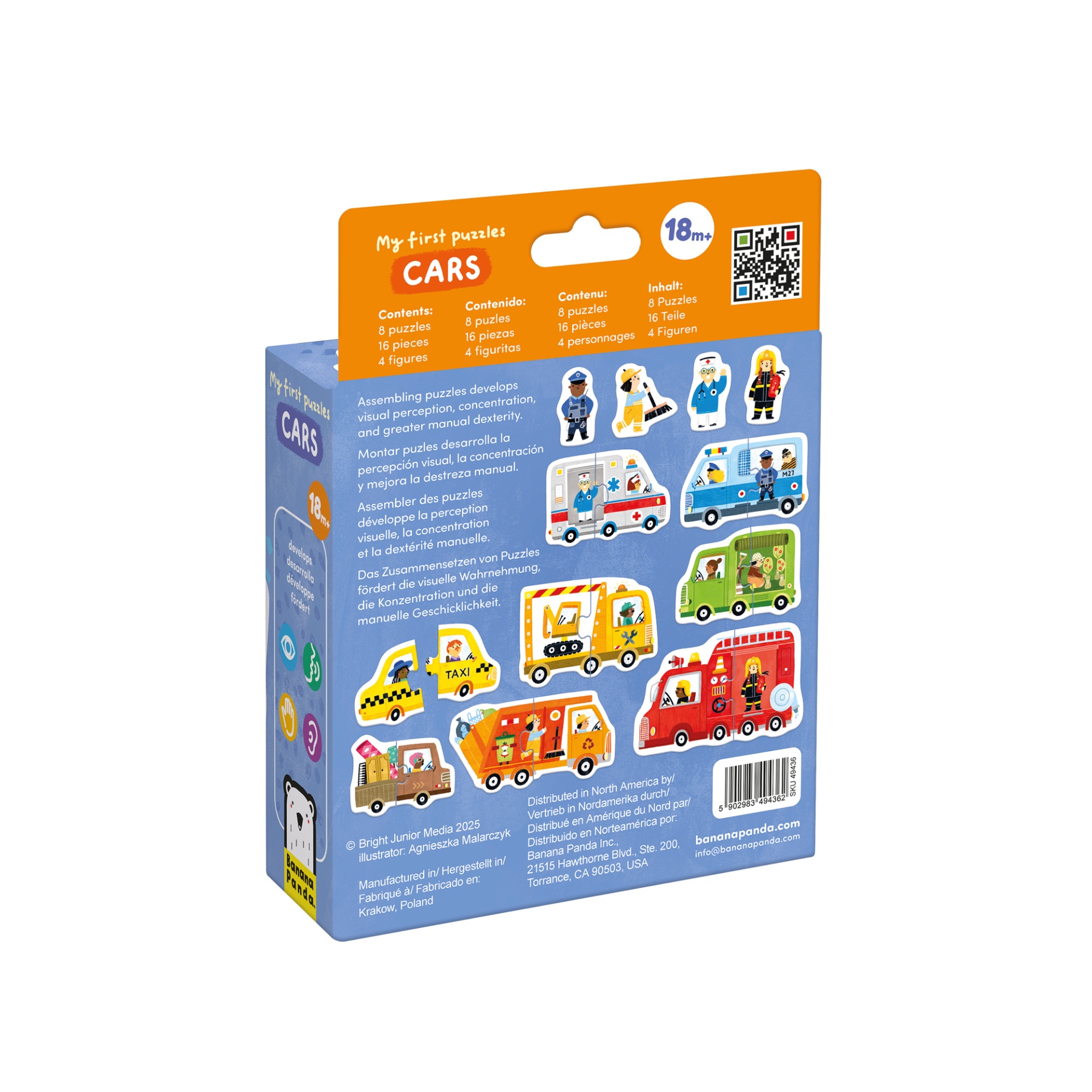 Caixa de puzzle infantil My first puzzles CARS com ilustrações de veículos e personagens