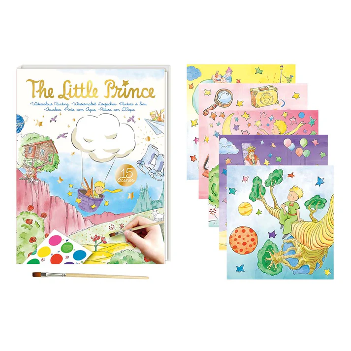 Kit de pintura The Little Prince com 15 cenas para colorir, pincel e paleta de aguarelas