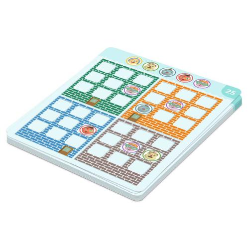 Jogo de tabuleiro com quadrículas coloridas e personagens