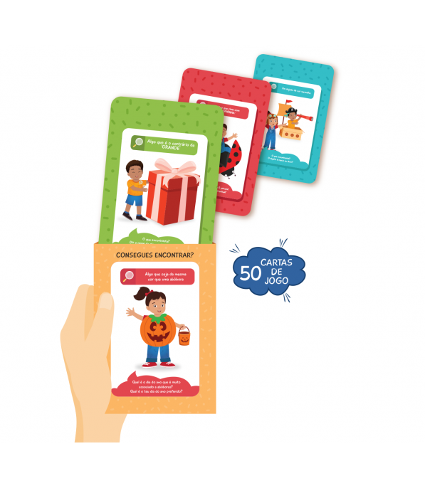 Conjunto de cartas de jogo coloridas com ilustrações e textos em português.