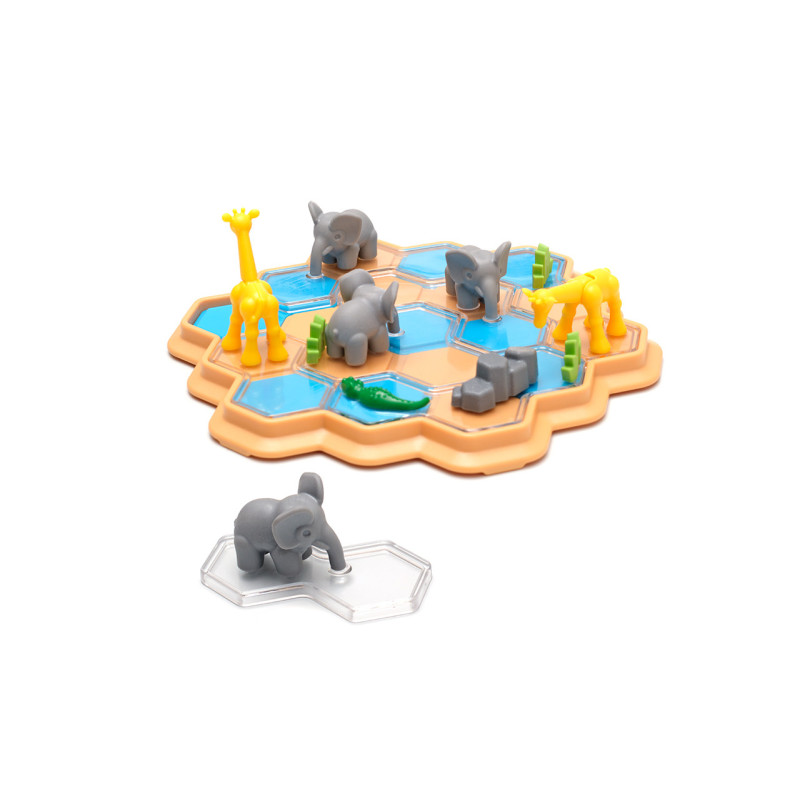 Jogo infantil com peças de animais em tabuleiro hexagonal colorido