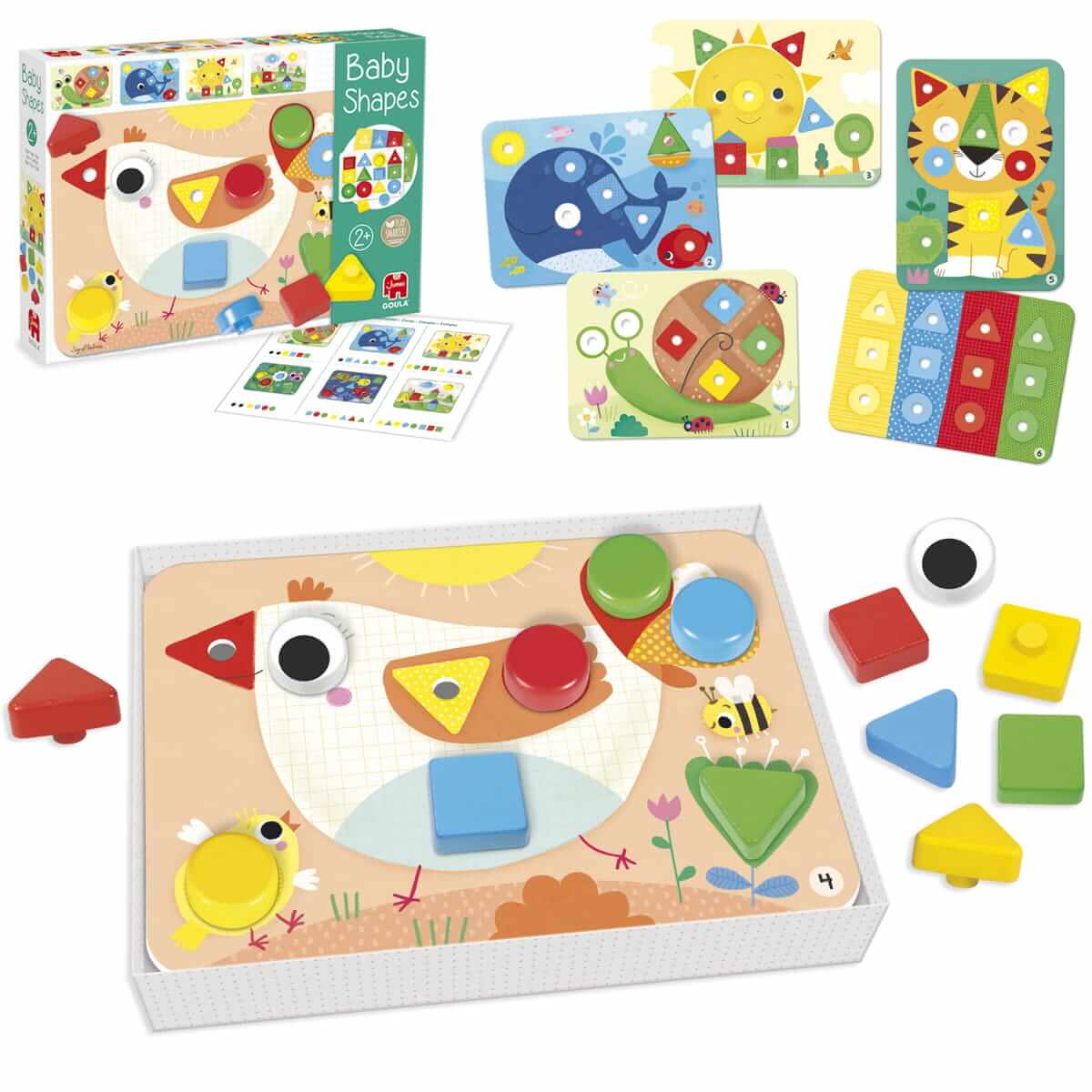 Jogo de encaixe infantil Baby Shapes com peças de madeira e desenhos de animais coloridos