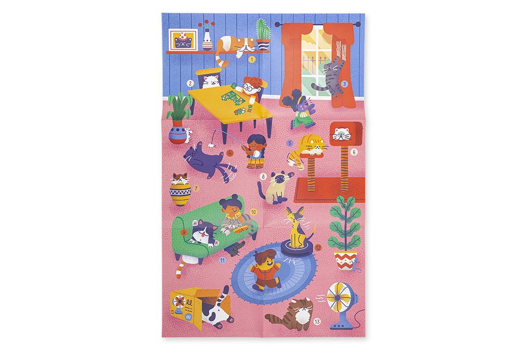 Tapete infantil colorido com crianças e cães em ambiente interior