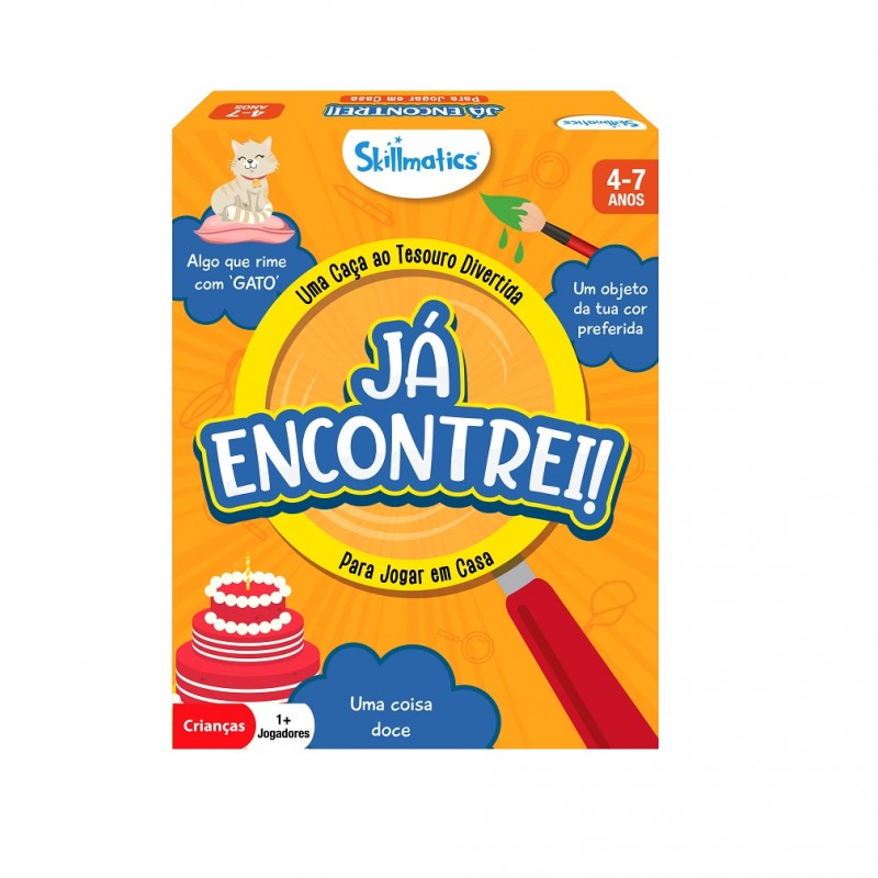 Caixa de jogo de tabuleiro infantil Skillmatics Já Encontrei com ilustrações e texto em português