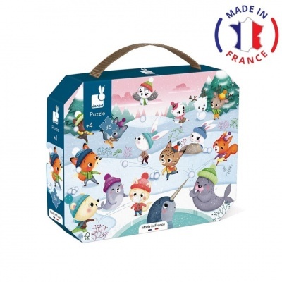 Caixa de puzzle infantil ilustrada com animais no gelo, 36 peças