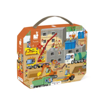 Caixa de puzzle com ilustração de construção