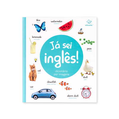 Capa de livro infantil para aprender inglês com imagens e palavras em português e inglês