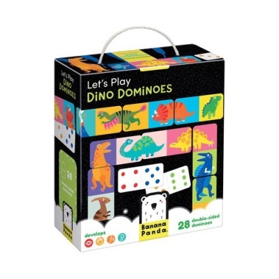 Caixa de dominós dupla face com dinossauros coloridos