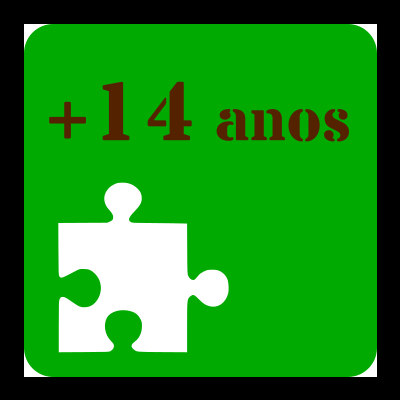 Sinal verde com texto '+14 anos' e peça de puzzle branca