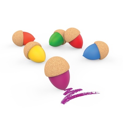 Marcadores coloridos em forma de bolota com tampas de cortiça