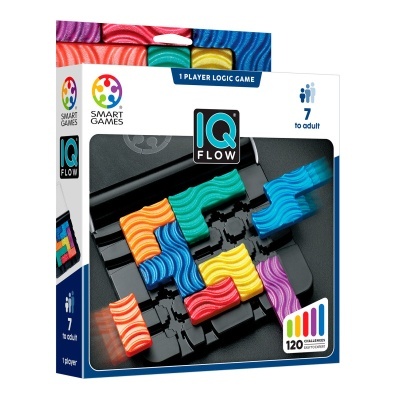 Jogo de lógica IQ Flow da SMART GAMES com peças coloridas texturizadas e tabuleiro preto
