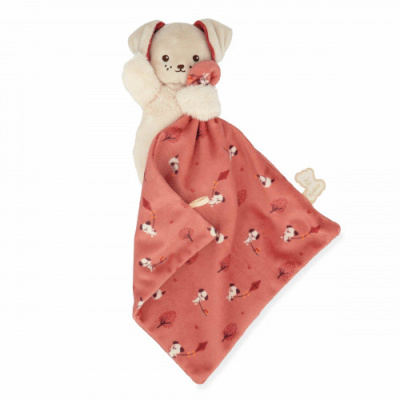 Brinquedo de pelúcia cão com pano vermelho decorado para bebé