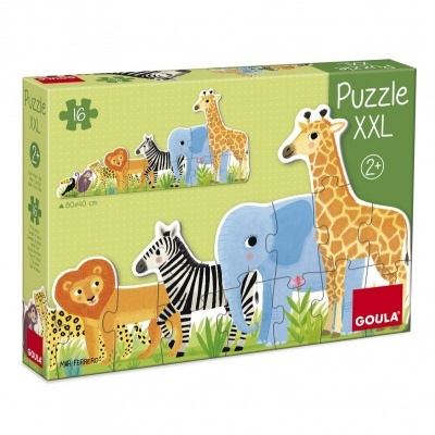 Caixa de puzzle XXL com animais da selva coloridos