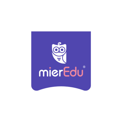 Logótipo da marca mierEdu com coruja branca em fundo roxo