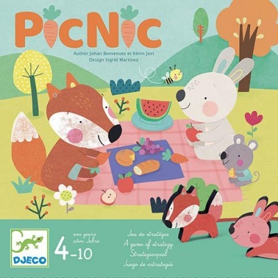 Capa colorida do jogo infantil PicNic com animais a fazer piquenique ao ar livre.