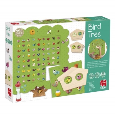 Embalagem de jogo Bird Tree com peças de pássaros e tabuleiro verde