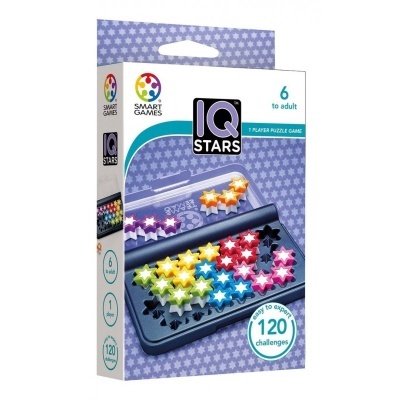 Caixa do jogo IQ Stars com peças coloridas em forma de estrelas