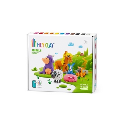Caixa de massa de modelar Hey Clay Animals com figuras de animais coloridos